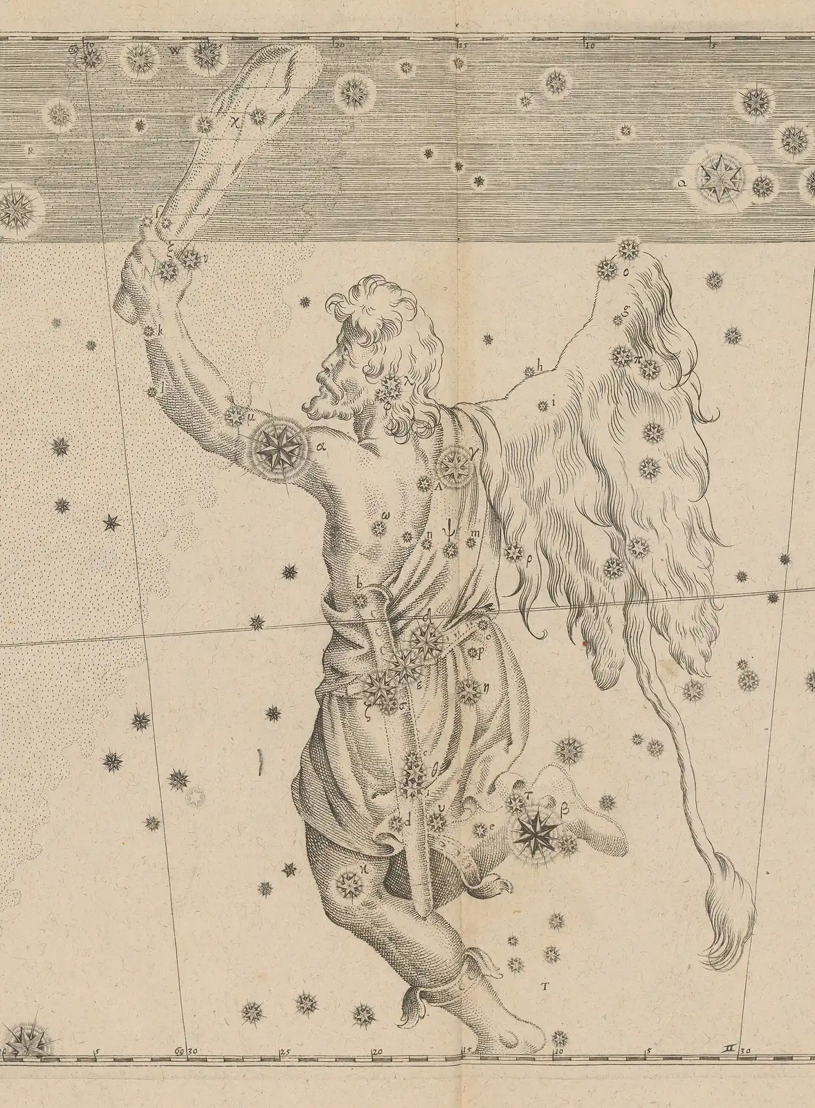 Johann Bayer's engraved Orion, one of the 50 official constellations that descend from Ptolemy's list of 48