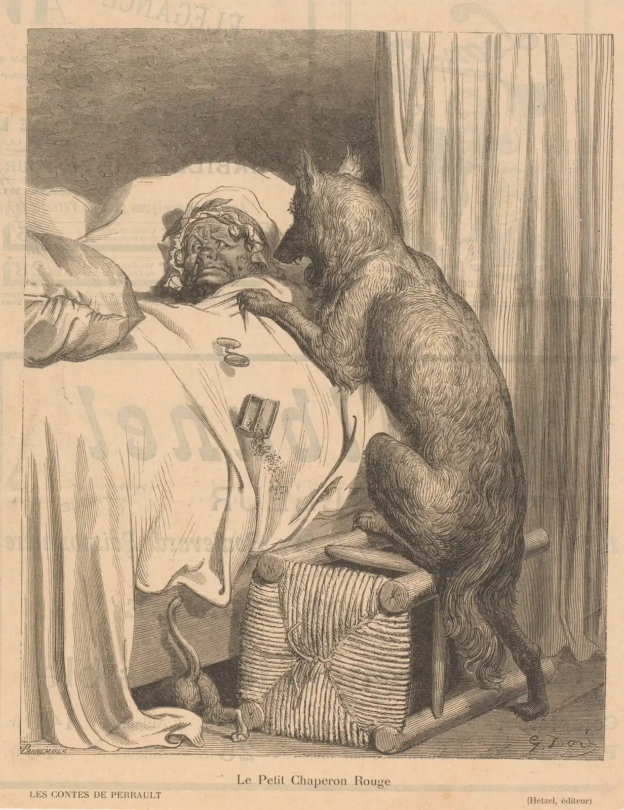 Gustave Doré's engraving for "Le Petit Chaperon rouge": the wolf at the grandmother's bedside, the plot of ATU 333