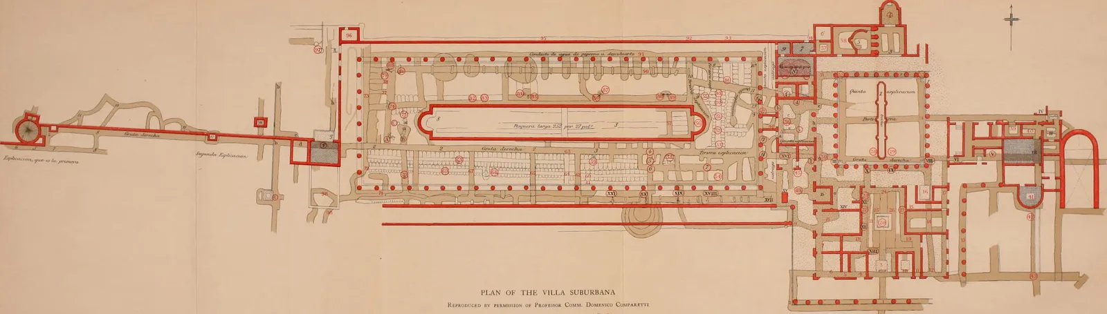 Plan of the Villa of the Papyri at Herculaneum from Weber's tunnel survey, printed in a 1908 book on Herculaneum