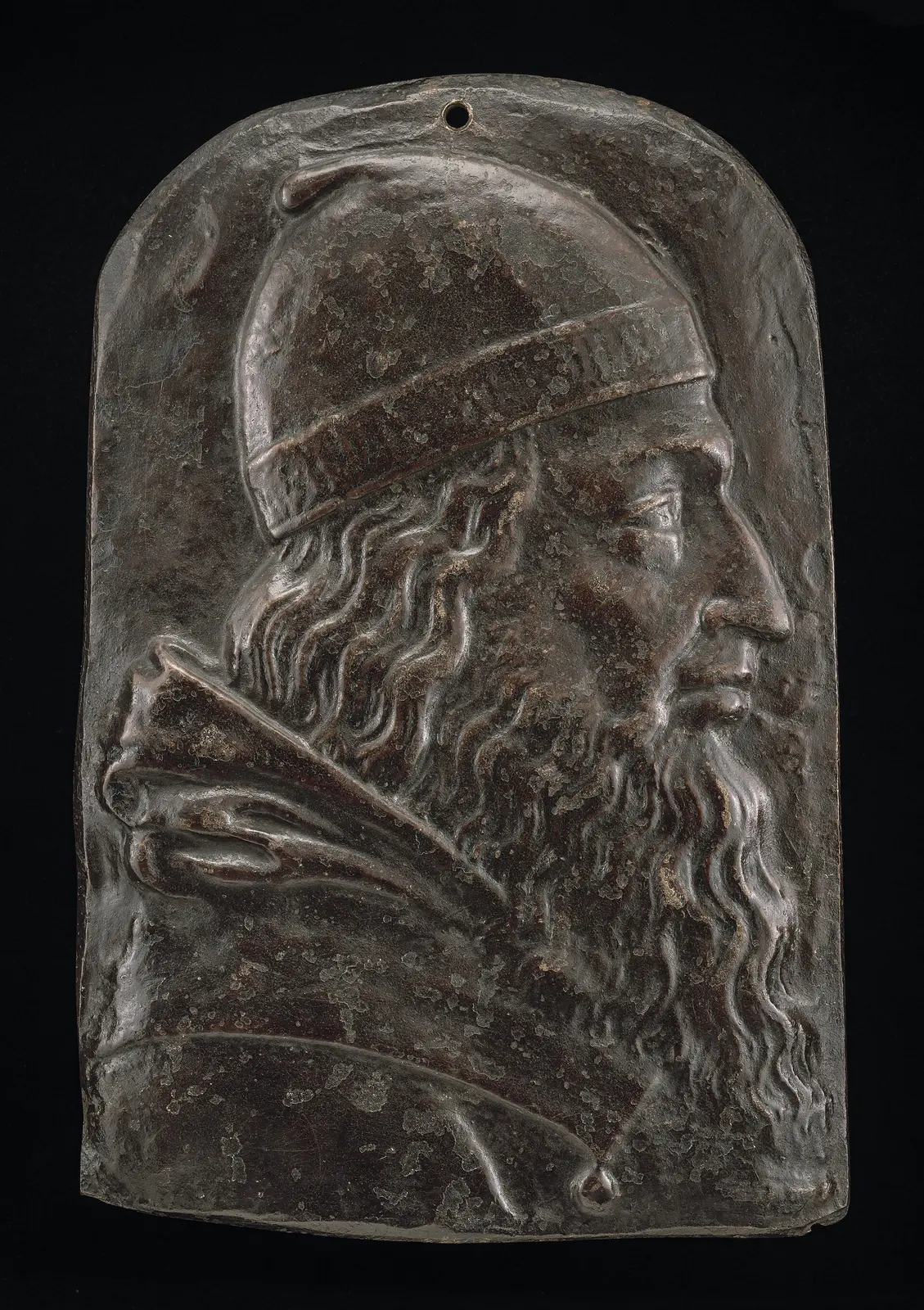 Florentine bronze relief of the 1400s, catalogued as a bust of Aristotle, whose dialogues survive only in fragments
